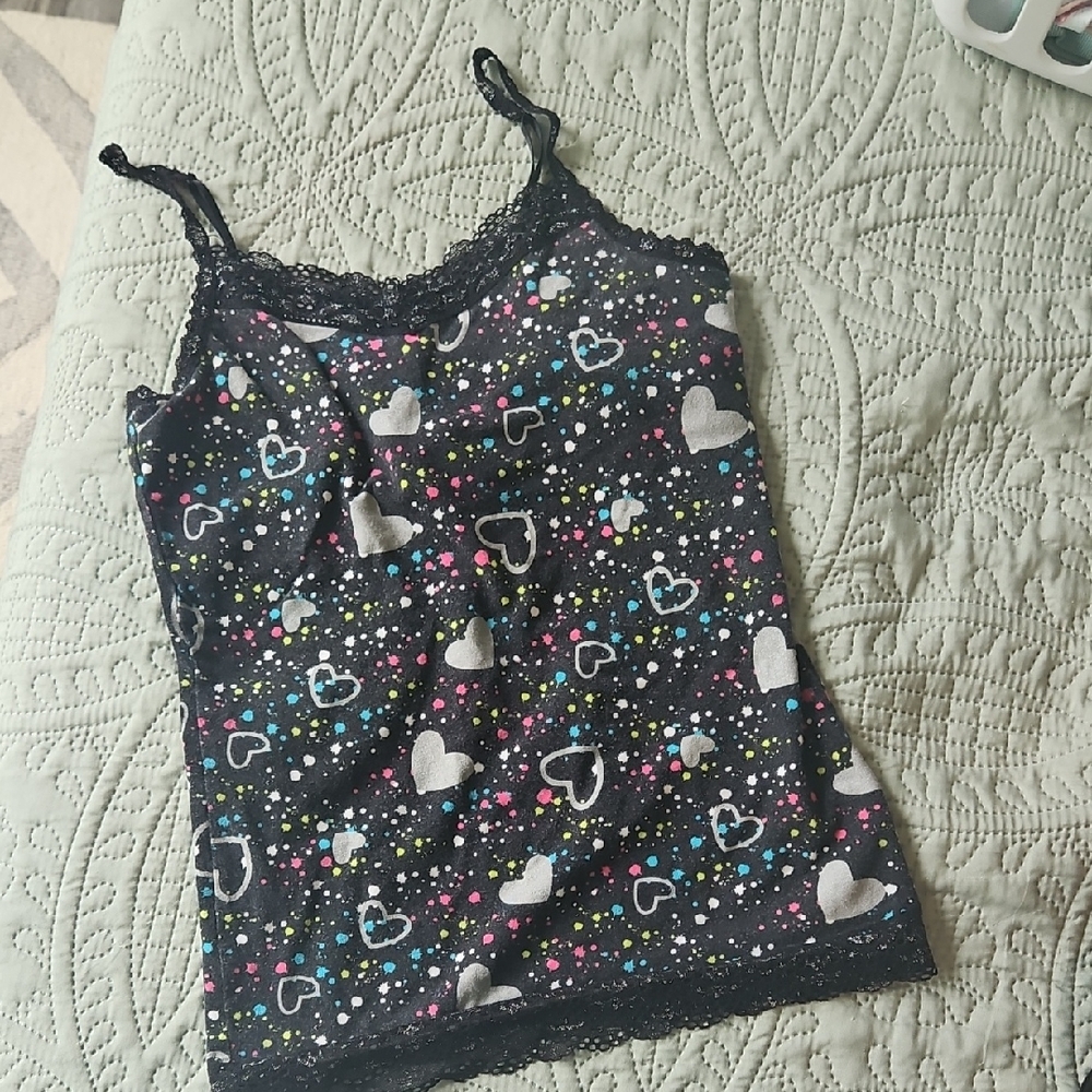 Heart Patterned Black Camisole | Girls XL 18